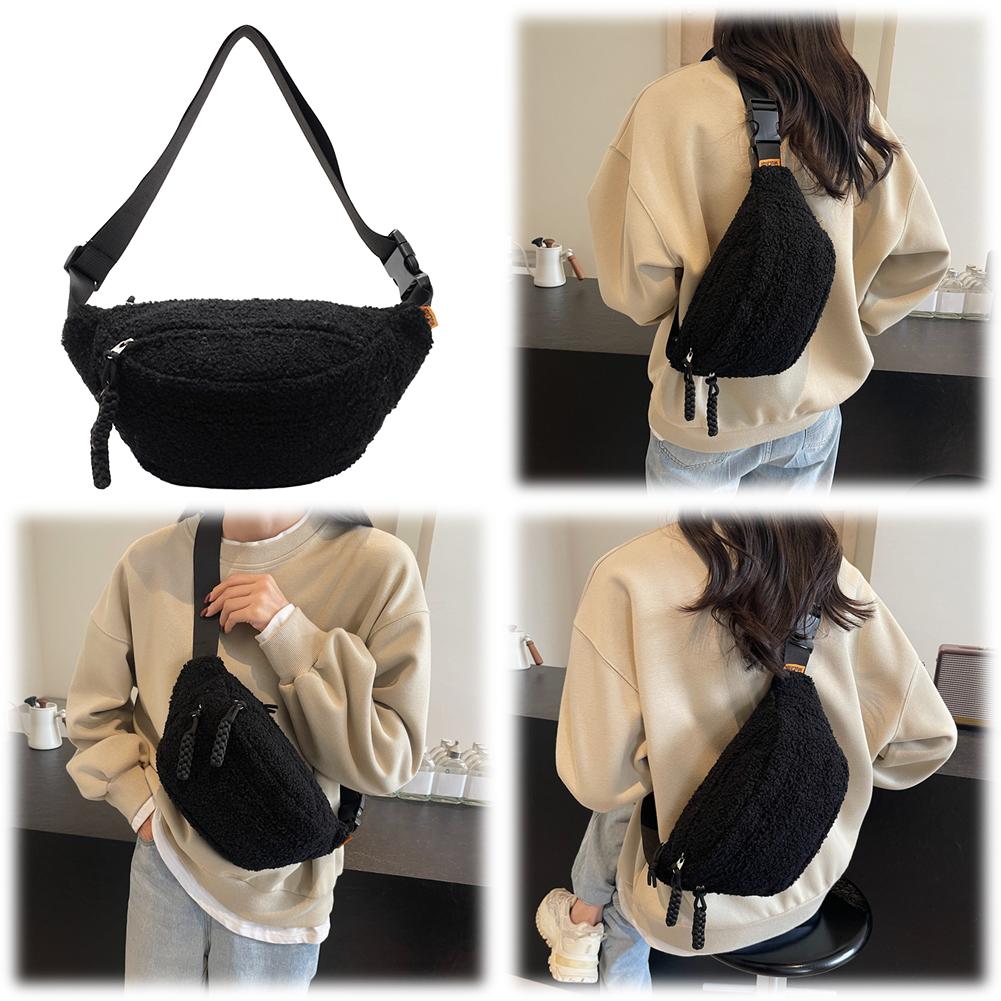 Winter Fleece Sherpa Shoulder Crossbody Bags Autumn Mini Belt Chest Bag Women Trendy Waist Pouch Small Side Bag Bum Fanny Pack