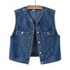Round-neck Casual Women's Denim Vest Top with No Sleeves and Short Style, Casual Retro Fitted and Stylish Blazer