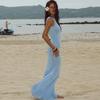 Nuovo Top Corto a Rete Lavorato a Maglia Sexy con Pizzo Copricostume da Spiaggia con Strass e Copricostume Protezione Solare per Donna