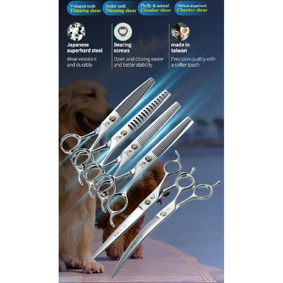 Fenice Master Series Pet Grooming Scissors Straight Thinner Chunker Fluffy Curved Bearing Screws Dog Grooming for Pet Beautician