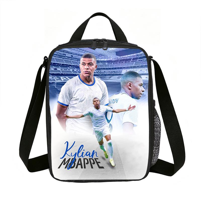 Leer, Reizen Geïsoleerde Lunchtassen M-Mbappe Thermische Tas Voetbalster Lunchcontainer Lekvrije Tote Lunchbox Voedsel Bewaartassen