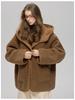 2026 A/W Women's Textured Lambswool Hooded Fur Coat