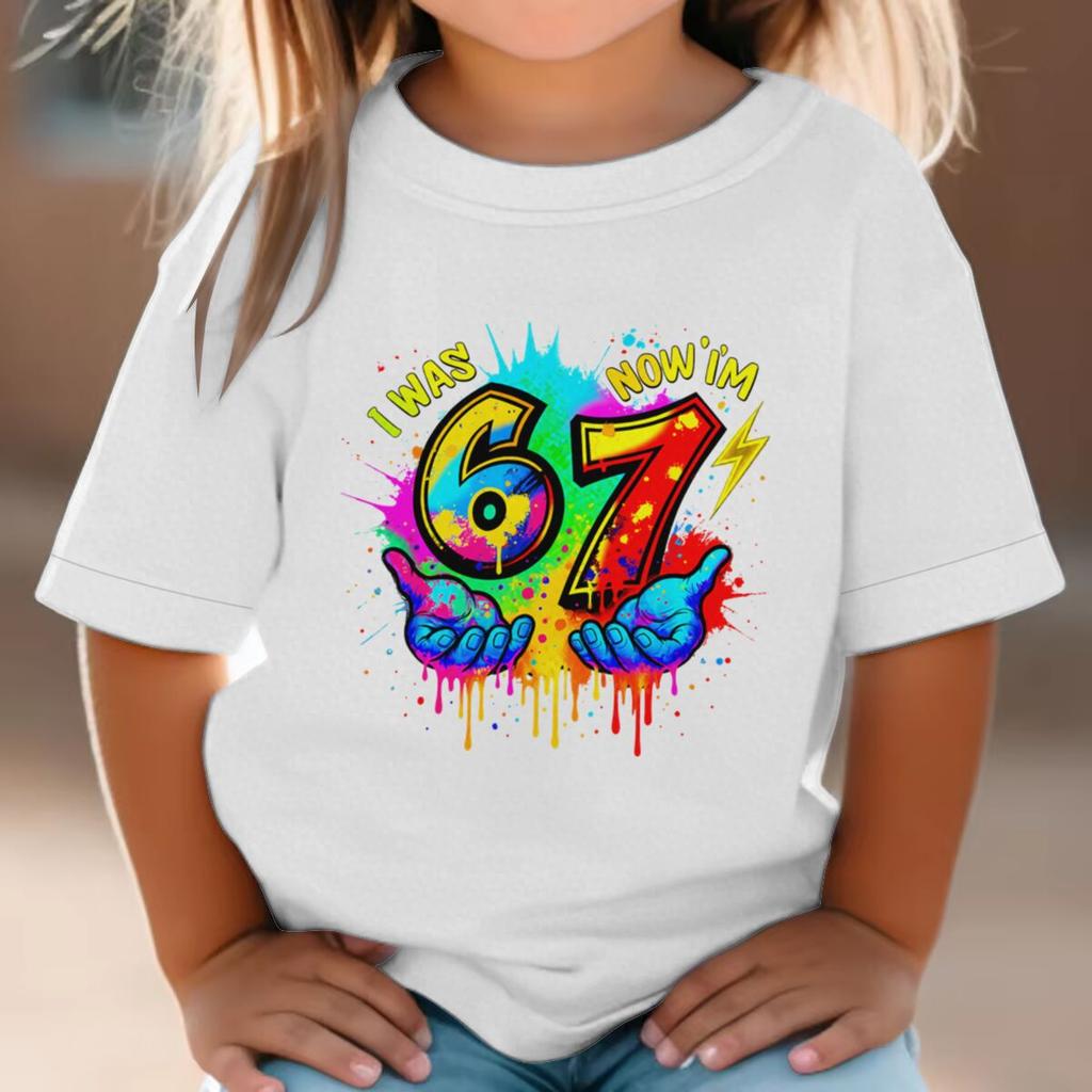 7th Birthday Gift Graphic Tee Baby Girl Boy Clothes 6 7 Meme Soft Cotton Tee T-shirts Kids I Was 6 Now I'm 7 Birthday T-shirt