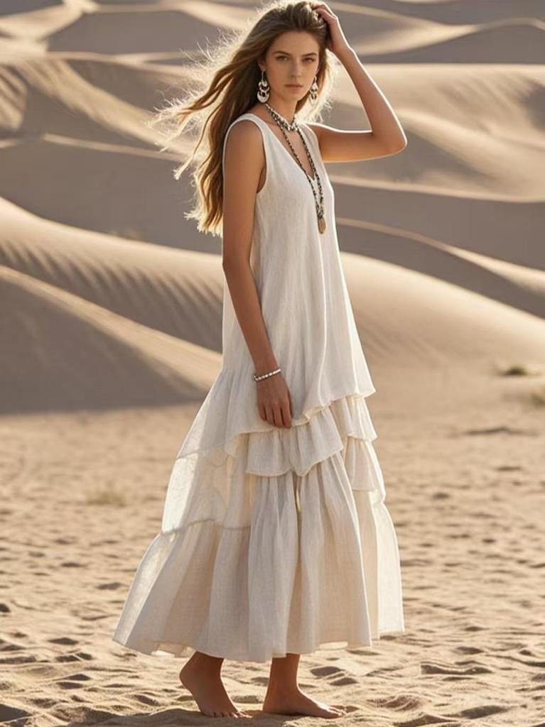 2026 Spring/Summer Cotton Linen Women's Sleeveless Loose Maxi Dress