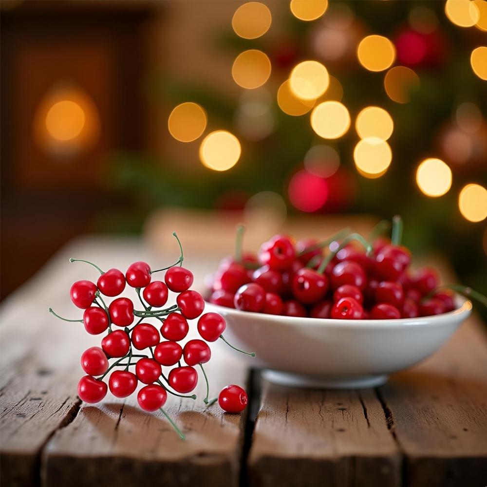 20 Stück Künstliche Kirschen Falsche Frucht Modell Kuchen Ornament Weihnachtsdekoration Fotografie Requisiten Partydeko Heimtischdeko Basteln