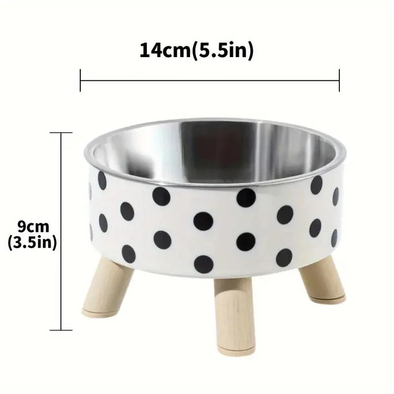 Pet Food Bowl Dog Cat, Black White Dots Checkerboard Stainless Steel Elevated Pet Feeding Drinking Supplies