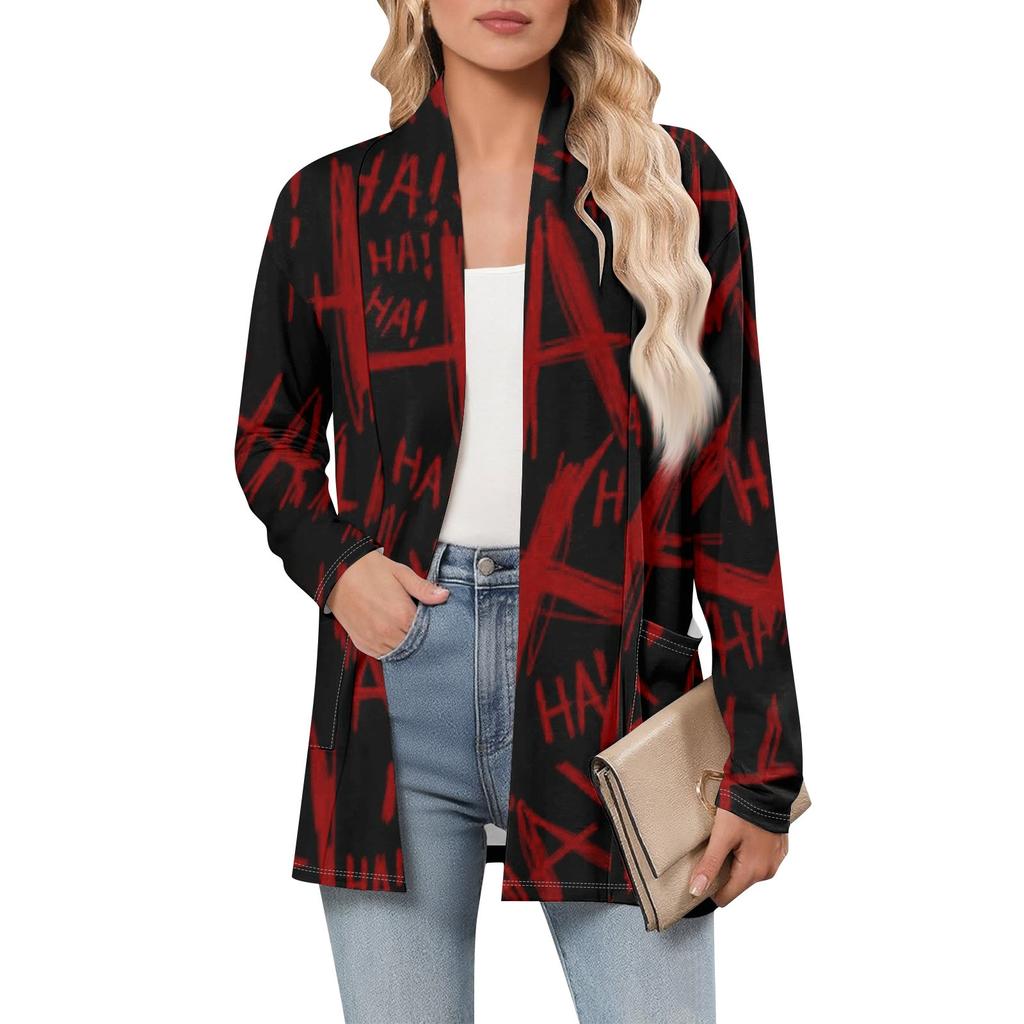 Women's Long Sleeve Cardigan V Neck Fashion Halloween Printed Shirt Lightweight  Casual Loose Thin Cardigans With Pockets