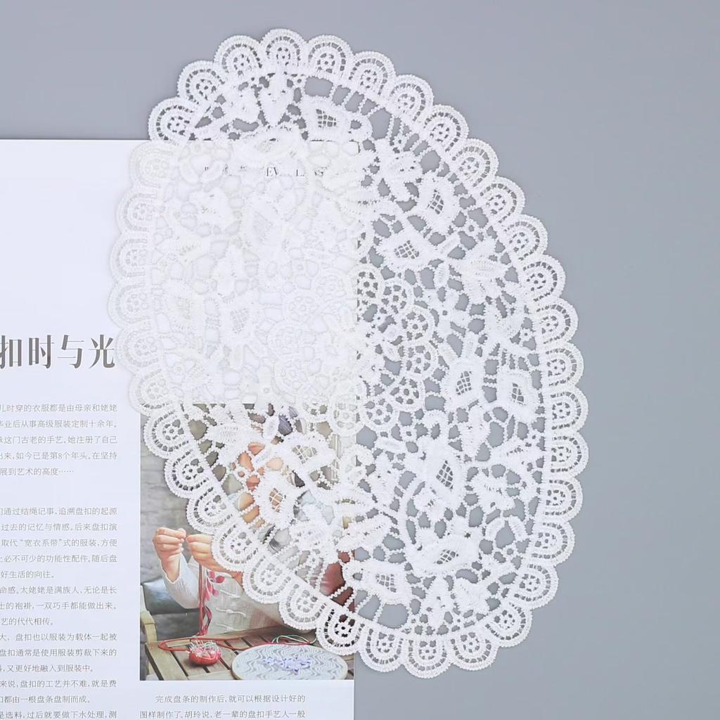 Milk Silk Oval Flower Lace Tablecloth Hollow Embroidery Ornament Decoration European Coffee Table Vase Cushion