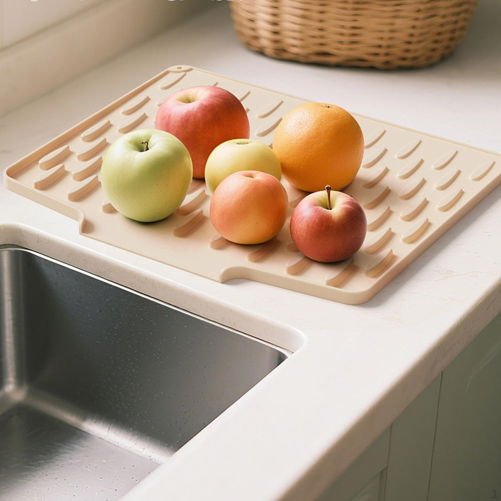 

Силиконовый коврик для сушки посуды, поддон, вкладыш для ящика, легко моющийся, противоскользящий, для холодильника, прочный бежевый