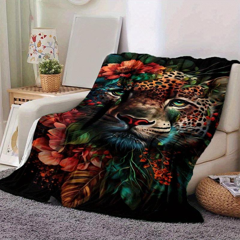 1pc Leopard Printing Lightweight Flannel Blanket, Comfortable and Warm Blanket, for Camping Sofa Bed and Couch Office, In All Seasons