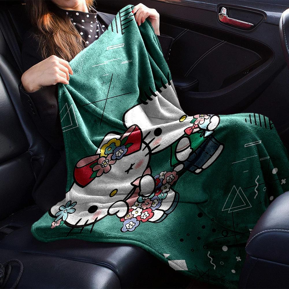1pc Hello Kitty flowers blanket Lightweight Flannel Throw for Sofa Bed Travel Camping Livingroom Office Couch Chair