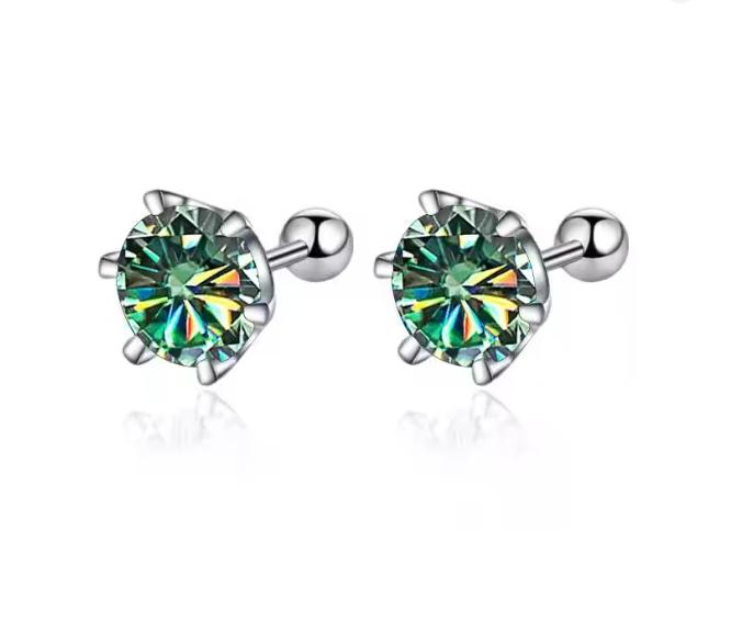 0.3-2CT Moissanite Earrings 925 Silver Round Cut Stud Earrings Piercing Earrings for Men and Women Fine Jewelry