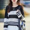 Spring Summer Hollow Knitted Sweater with Knitted Stripes Loose Long Sleeved Sunscreen Cover Thin Top