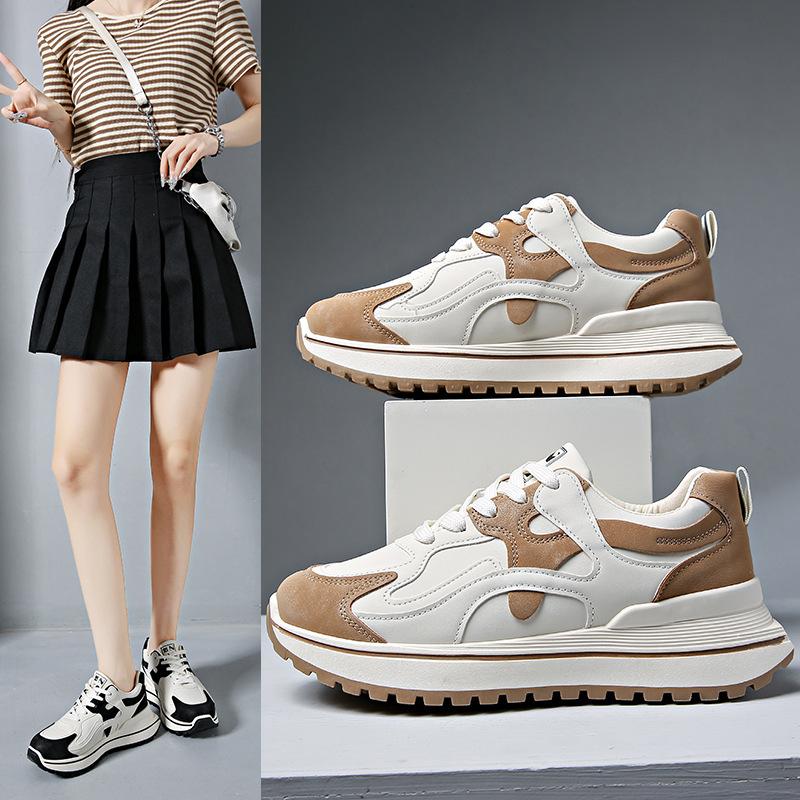 

Student sports casual shoes women s summer fashion color matching little white shoes tide lace-up running dad shoes 36 хакі