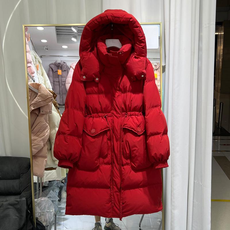 Winter New Down Jacket Women's Medium and Long Over-knee Thickened Warm Hooded Jacket Pinghu