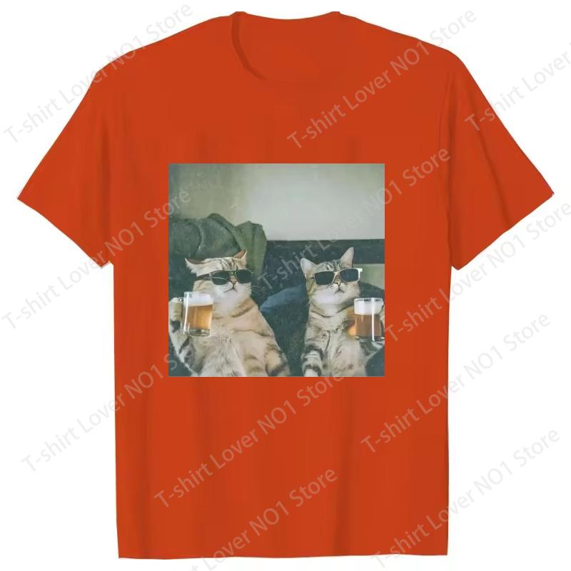Funny Cool Cat Drinking Beer Tshirt Casual Short Sleeve T Shirt Unisex Women Clothes Harajuku Round Neck Unisexs Designer Tops