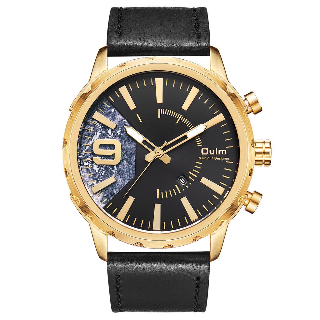 Oulm Men's Watch Quartz Watch Genuine Leather Watch Personalized Calendar Men's Watch