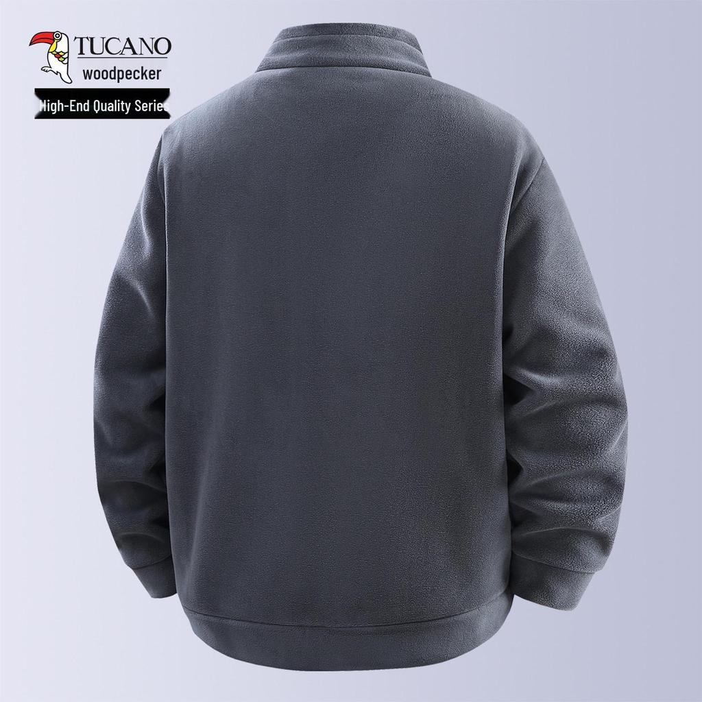 Woodpecker Men's High-End Fleece Jacket - Spring/Autumn Cardigan for Middle-Aged Dads