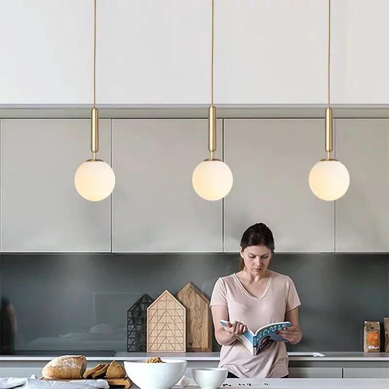 Modern Glass Pendant Light Brass Black Milk Ball LED Chandeliers Lighting for Bedroom Dining Stairs Ceiling Hanging Lamp Lustres
