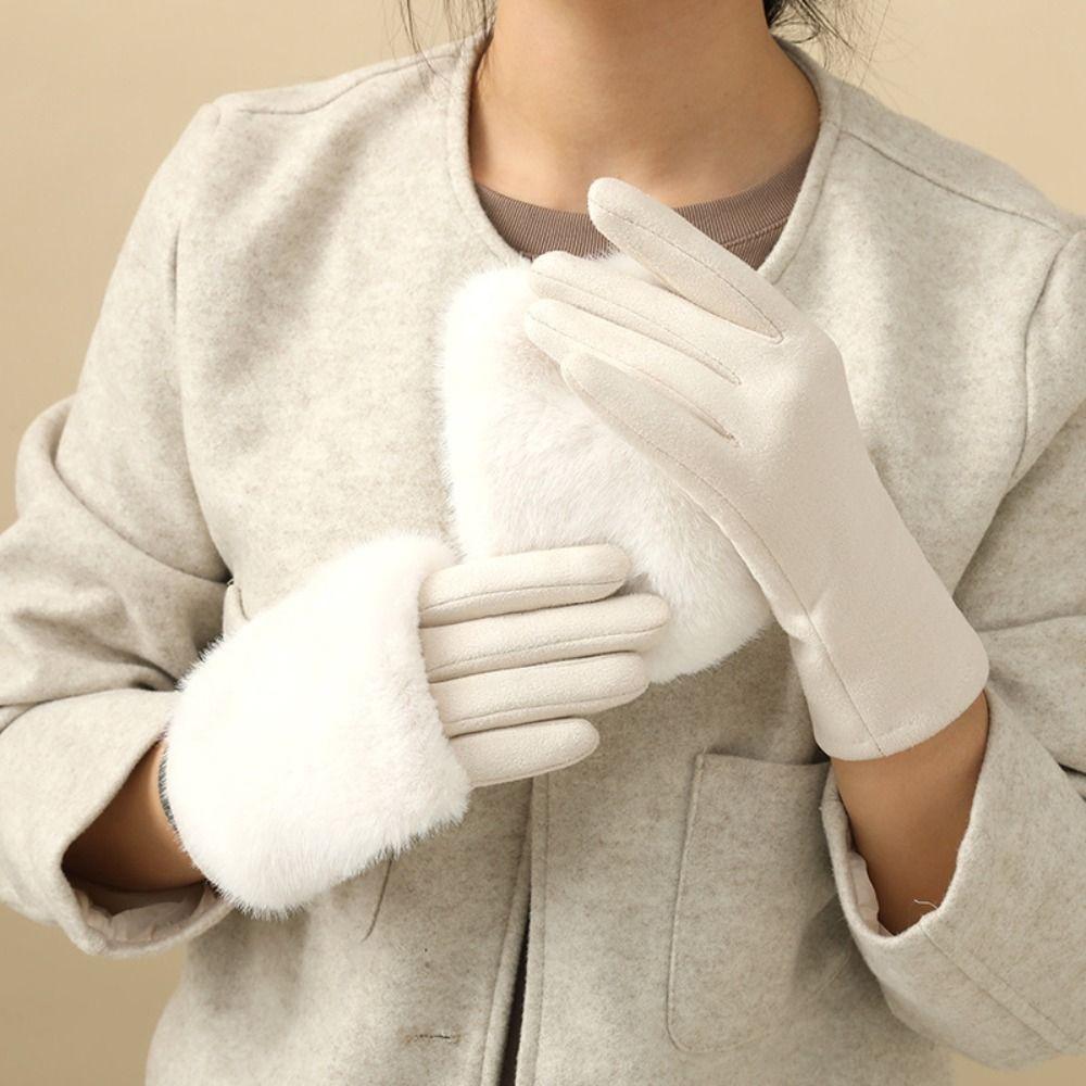 Suede Touch Screen Gloves Plush Skiing Gloves New Full Finger Gloves Cycling Driving