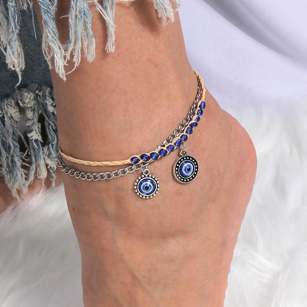 2pcs Bohemian Blue Evil Eye Anklets for Women Summer Beach Anklet Bracelets Chain Girls Jewelry Gifts