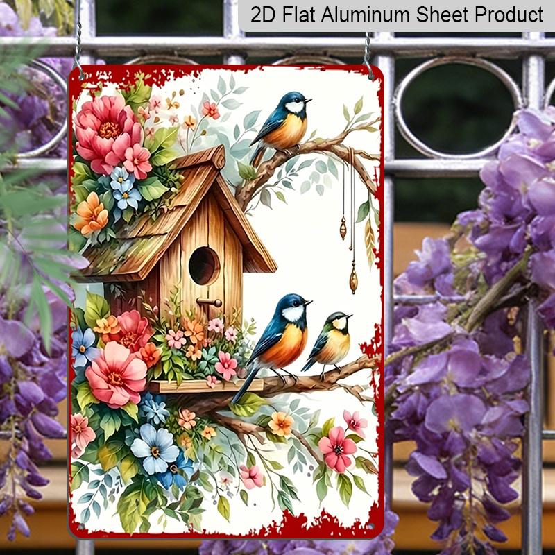 

2D Flat, Colorful Birds Birdhouse Aluminum Sign - Vintage Floral Garden Wall Decor Garden Decor, Birdhouse Corner, Farmhouse Kitchen, Rustic Home 20*30cm