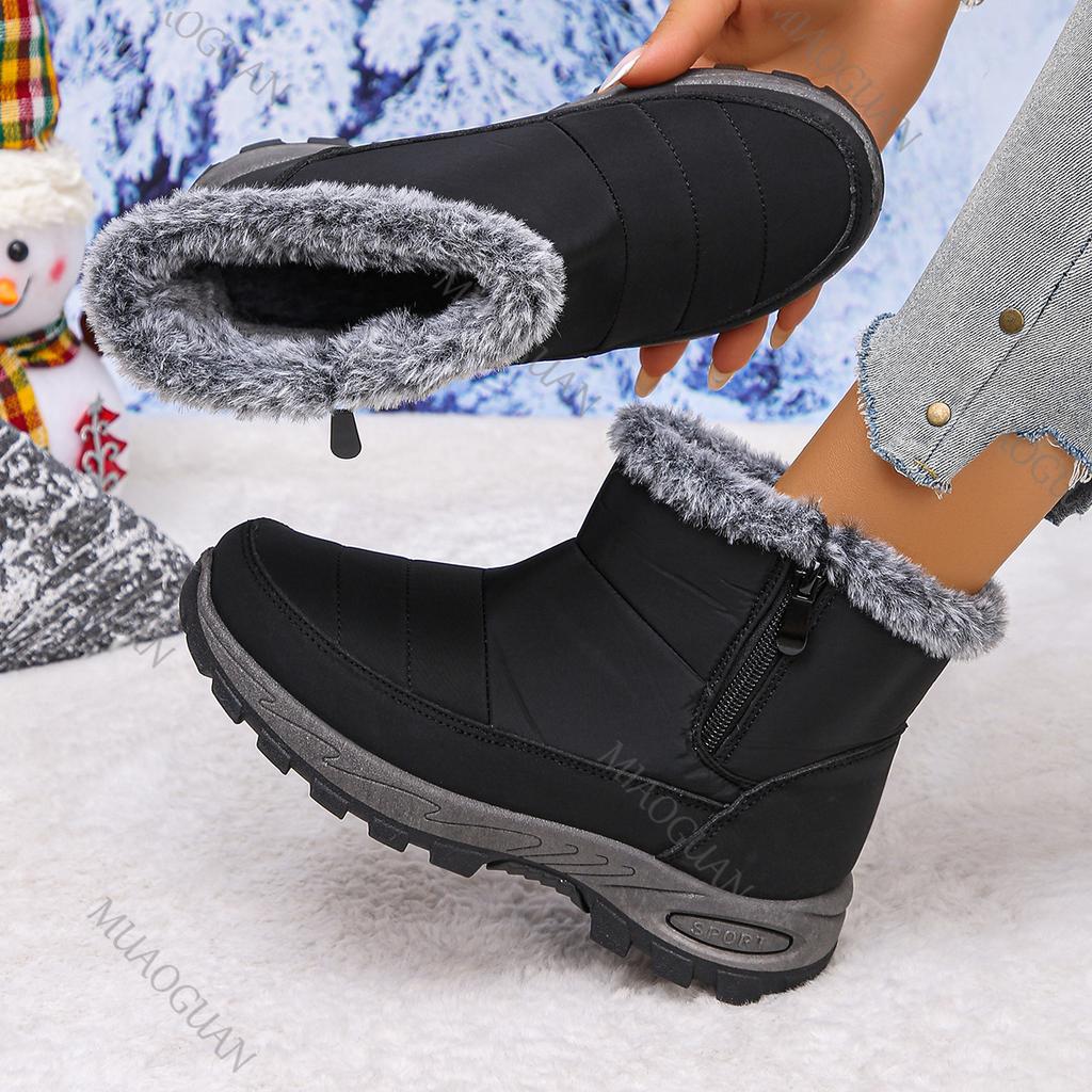 Fashion Furry Snow Boots Women 2025 Winter Retro Thick Bottom Warm Middle-aged Cotton Botas Casual Short Plush Side Zip Mom's Shoes