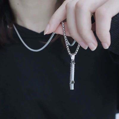 European and American Hip-hop Personality Trendy Men's Whistle Necklace, Simple Ins Earth Cool Flute Can Blow Sweater Chain Women Pendant