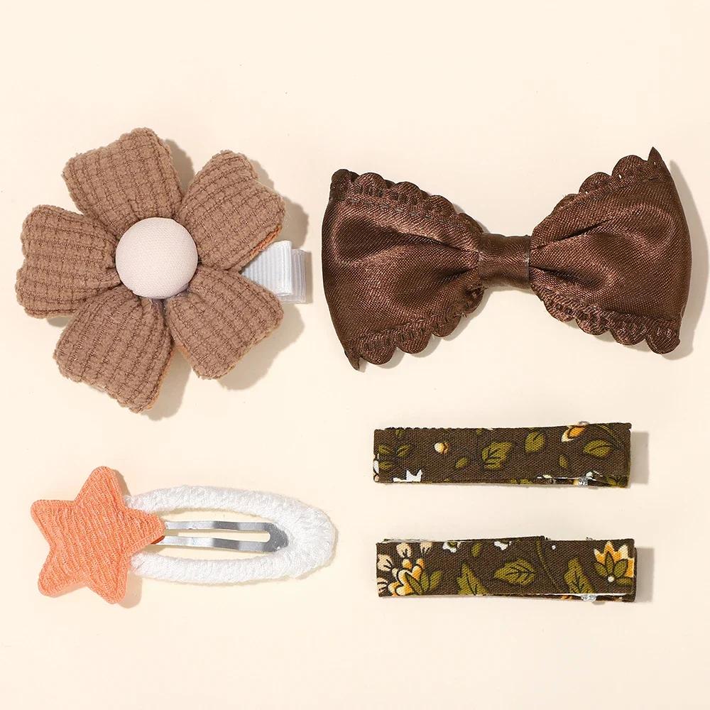 LOVEKIKI 5Pcs Girls Hairclips Fresh Cloth BB Hair Bangs Barrette Flower Lace Bows Hairgripes Dopamine Colored Hair Accessories
