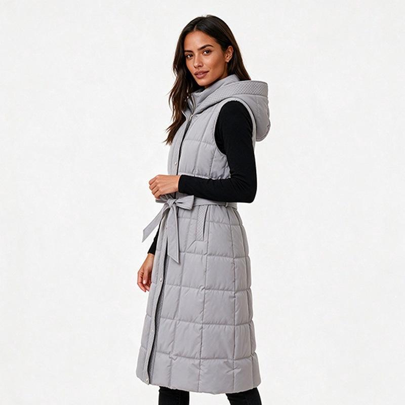 Autumn and winter new over-knee medium and long hooded down cotton vest women thickened waist wear vest vest tide