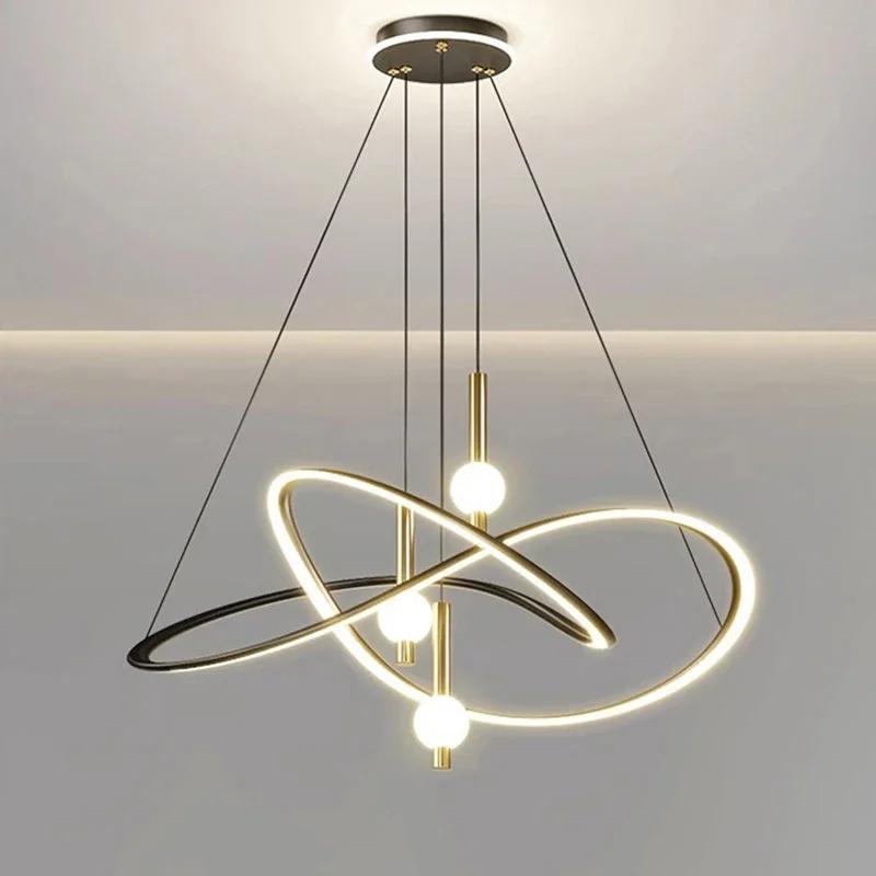 Modern LED Pendant Light Home Indoor Decorative Lighting Ceiling Lamp for Living Dining Room Hanging Light Black Gold Chandelier