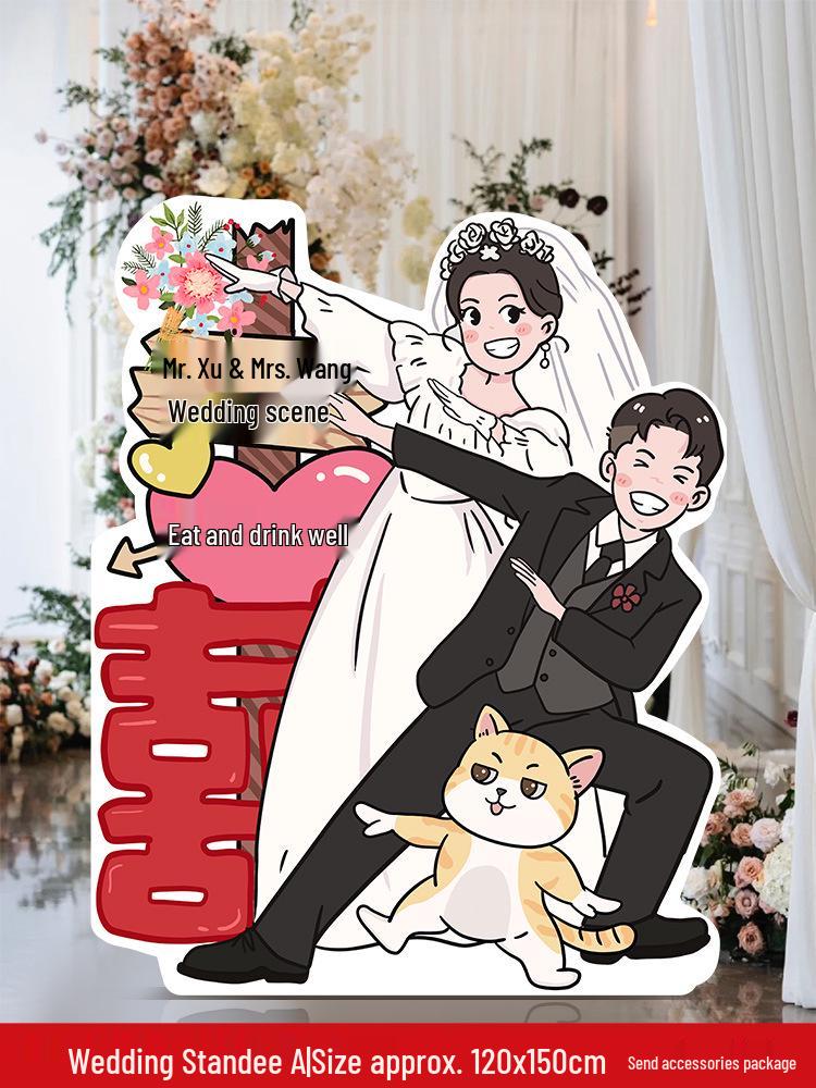 Welcome Sign Wedding Standee: Hand-Painted Cartoon Figure Poster Board for Event Decoration