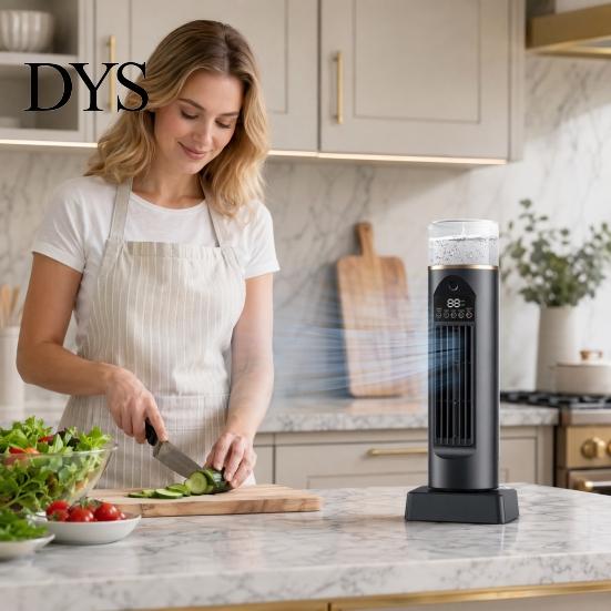 Plug-and-Play USB Fan Tower Cooling Fan, 6 Speed Bladeless Air Cooler & Humidifier with Versatile Powered Remote Water Tank, Quiet Desktop Mist