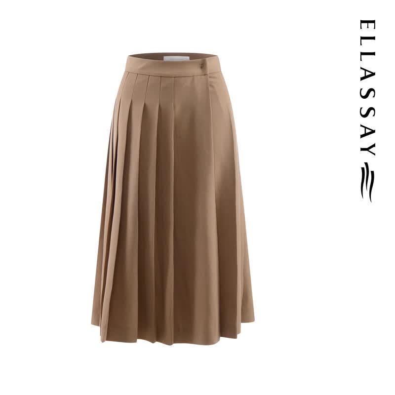 ELLASSAY 2026 Summer Solid Wrap Pleated A-line Midi Skirt