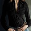 Women Turn Down Collar Long Sleeve Off Shoulder Straight Fit Office Shirt