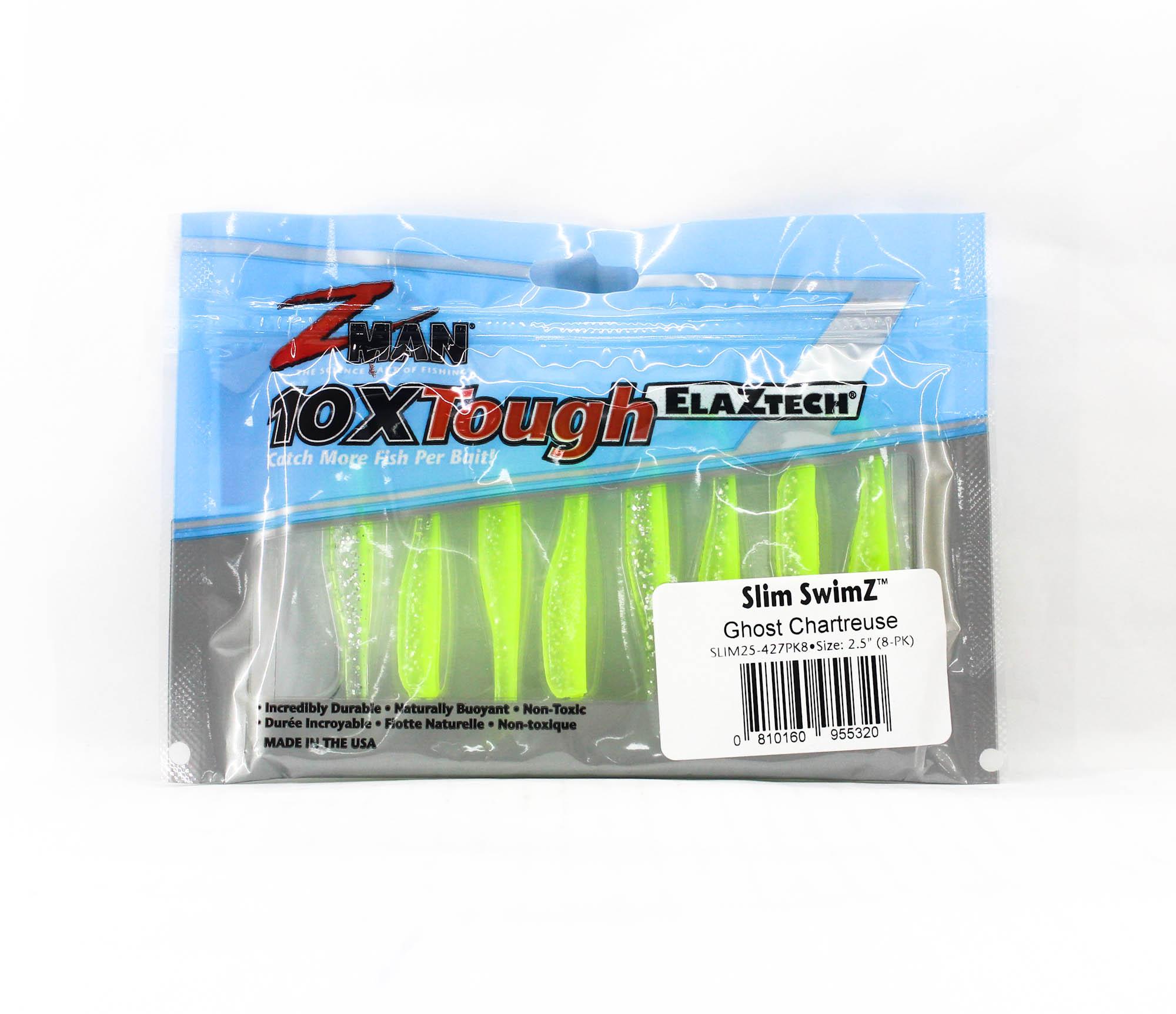 Zman Soft Lure Slim SwimZ 2.5 Inch 8/Pack Ghost Chartreuse (5320)