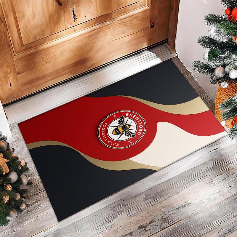 Brentford Football Print Crystal Velvet Rug, Comfortable Water Absorbent Non Slip Indoor Floor Carpet