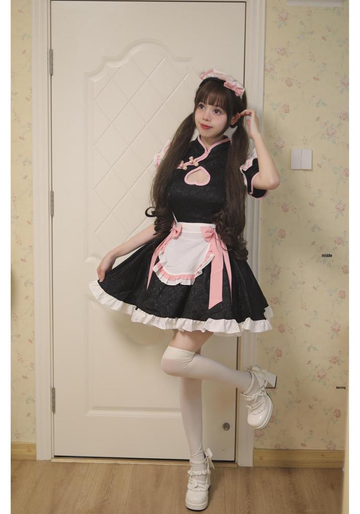 New Chinese Lolita Maid Qipao Dress Set