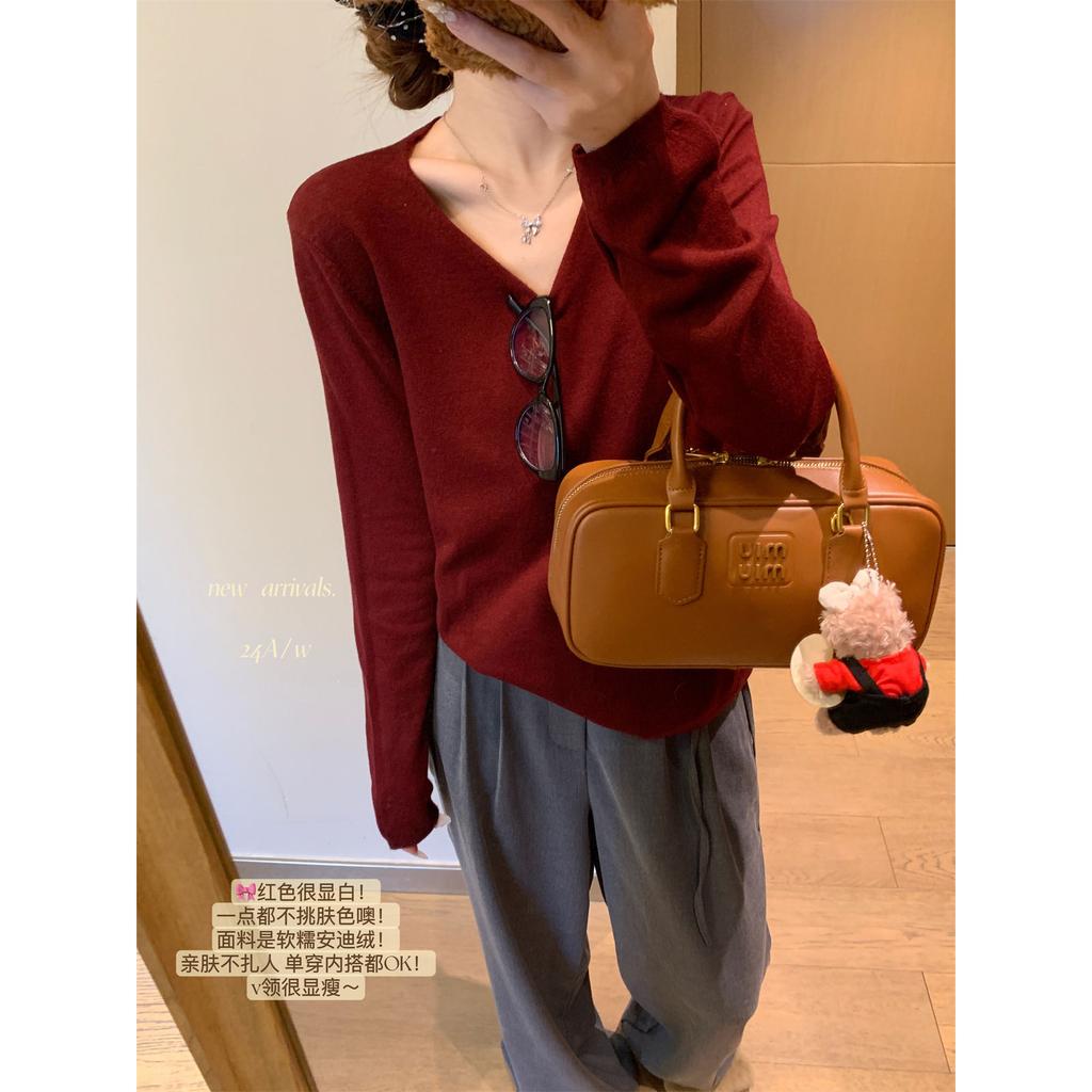 Casual Temperament Collar Loose Long-sleeved Knitted Sweater Women's Autumn New Thin Light Professional Style Inner Top