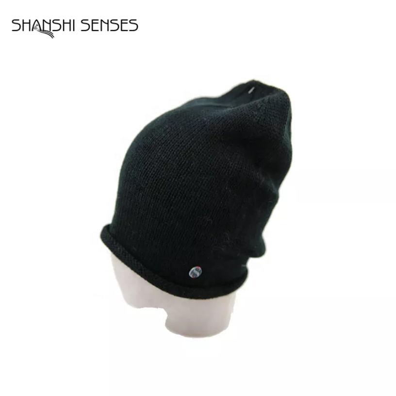 Comfortable Plain Black Acrylic Beanie Plain Slouchy Winter Knit Hats for Men