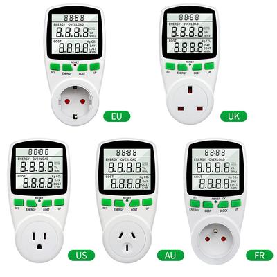 Wattímetro Digital LCD Medidor de Potência Medidor de Energia Analisador Medidor de Wattagem Eletricidade Kwh EU US UK AU Francês Tomada de Medição