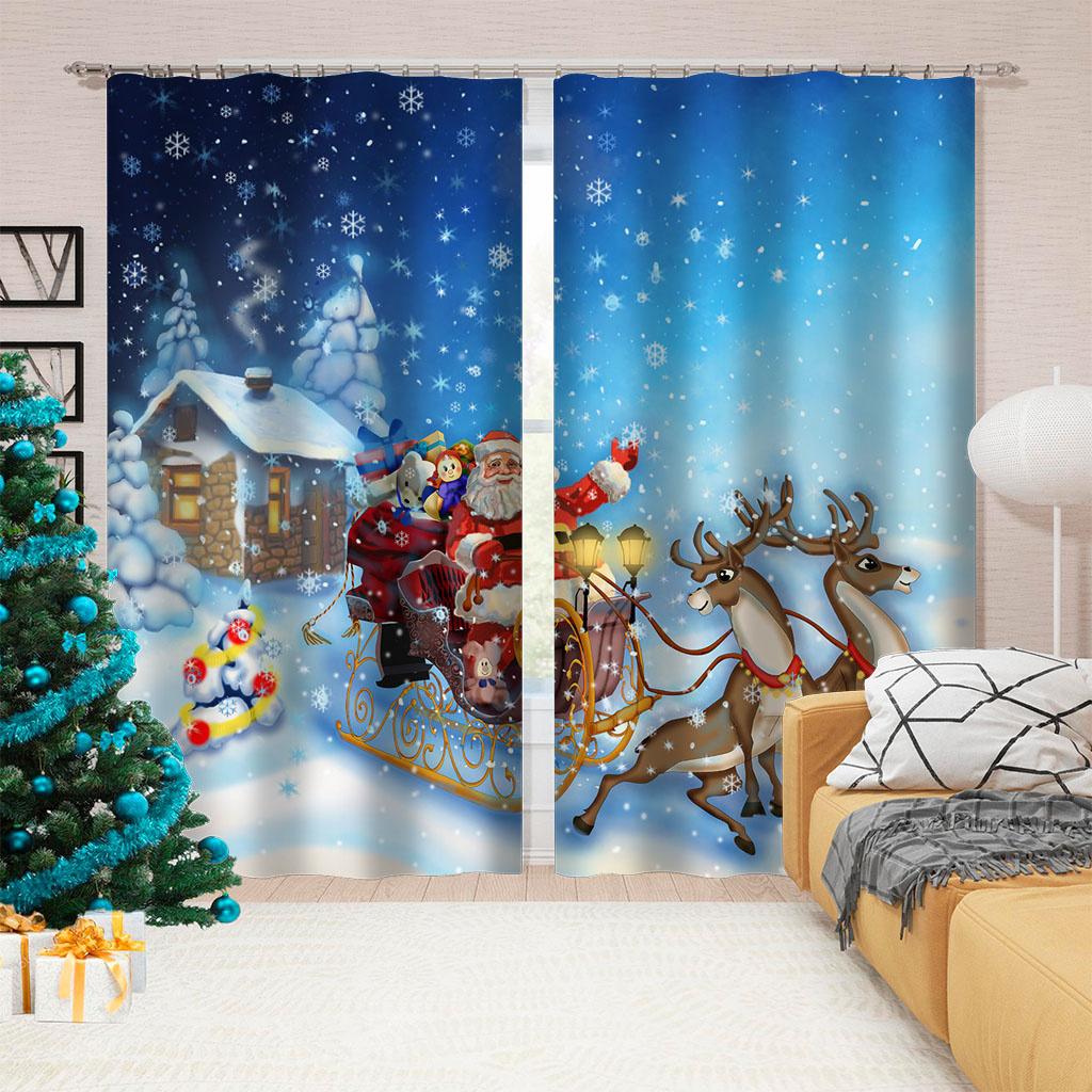 3D Printed Cheap Christmas Home Decoration Shade Curtains Red Balloon Festive Holiday Living Room Bedroom Decorative Curtains