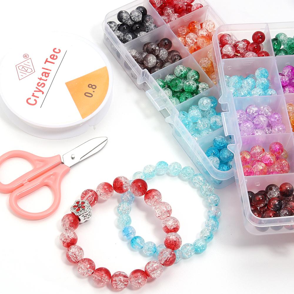 200Pcs 8mm Colored Acrylic Cracked Beads Set Jewelry Making Round Beads Kit For DIY Handmade Bracelet Necklace Gift Accessories