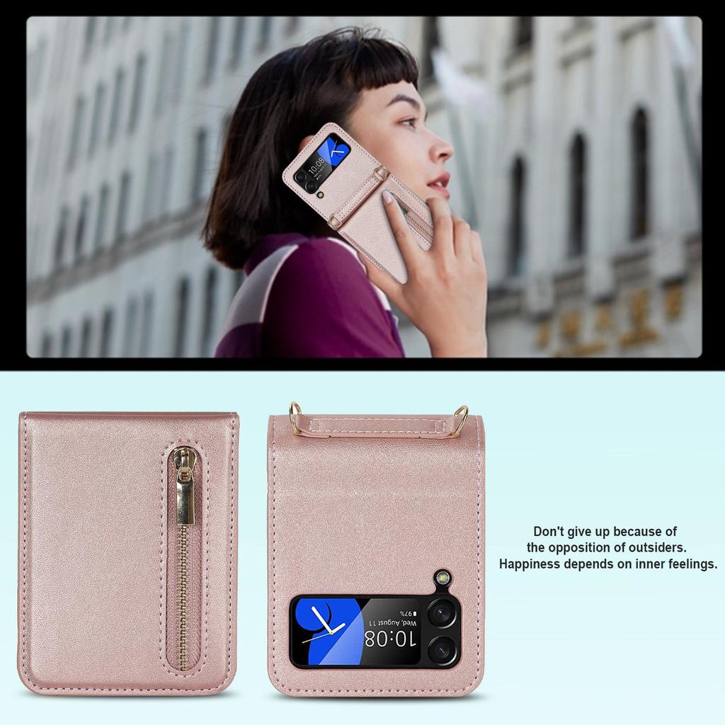 Samsung Z Flip7 Crossbody Leather Case with Zipper Card Slot