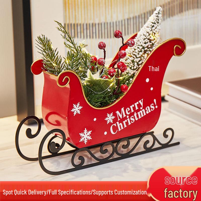 Mini Sleigh Car with Lights Christmas Ornament – Wrought Iron Holiday Decoration