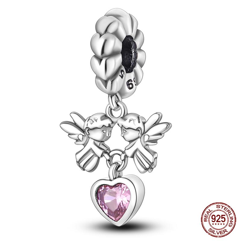 Copper Pink Collection Heart Shape Charm Beads For Brand Original Bracelet Diy Jewelry Gift