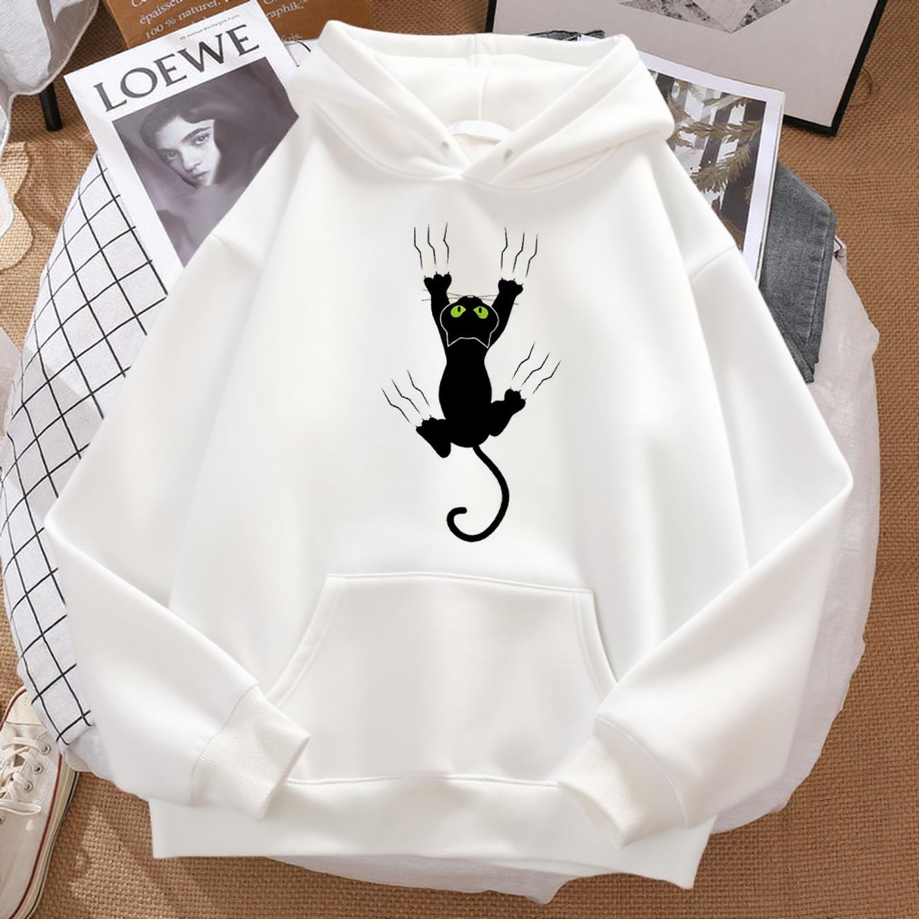 

Унисекс Худи с принтом «Шаловливый Черный Кот» Хип-Хоп Флисовая Толстовка Мягкая Теплая Стиль Харадзюку Мультяшный Персонаж Удобный мото 3XL