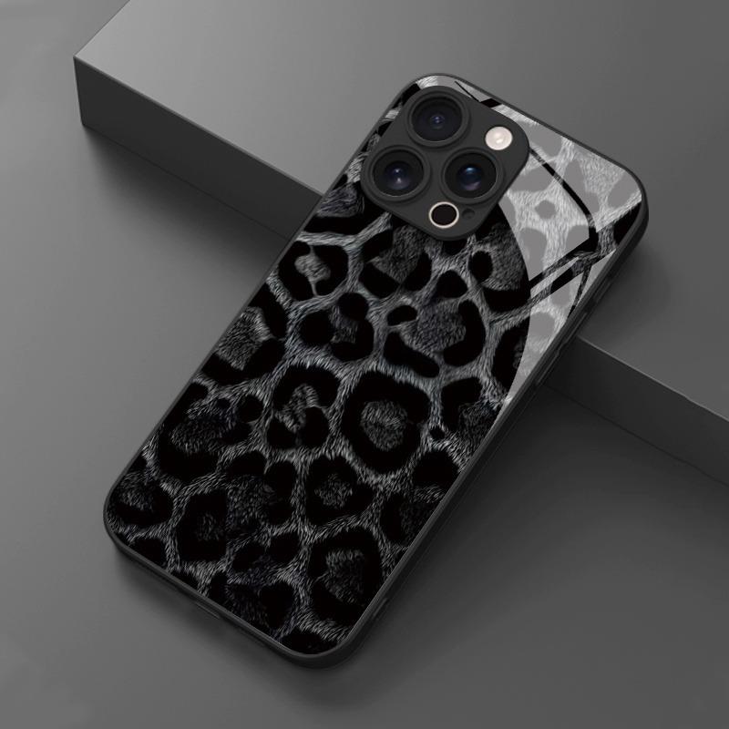 Schwarz Weiß Leopardendruck Plüsch Gehärtetes Glas Handyhülle Für iPhone 17 16 15 14 13 12 11 Pro Max 17 Air 7 8 Plus XR XS X Abdeckung