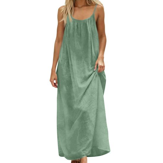 Abito estivo da donna con spalline sottili, senza maniche, schiena scoperta, maxi, ampio, fluttuante, per vacanze al mare