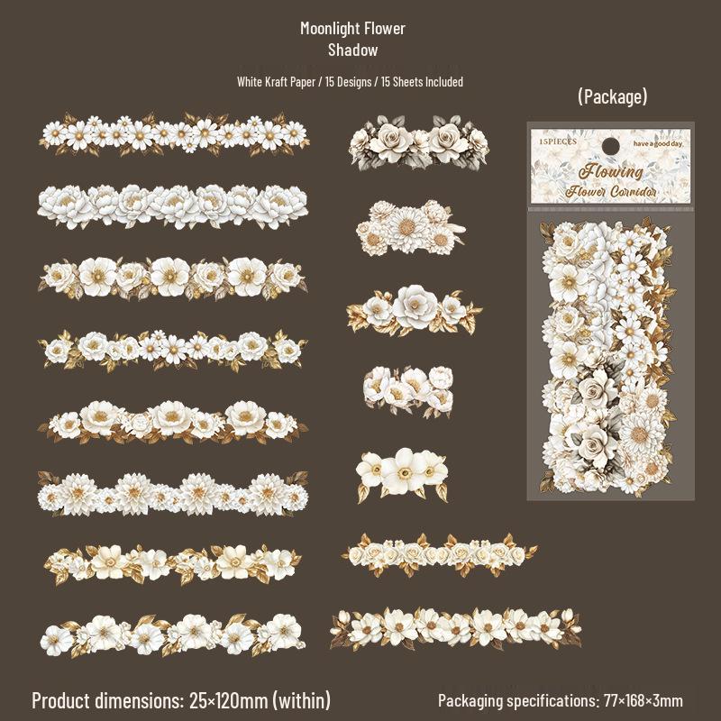 Beautiful Day Vintage Floral Border Sticker Set – Light, Flower, and Corridor Series for Journals